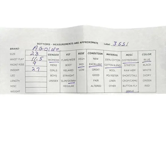 AGOLDE Womens Mid Rise Skinny Ankle Distressed Sophie Cotton Blend Light Wash 23 - Picture 9 of 9